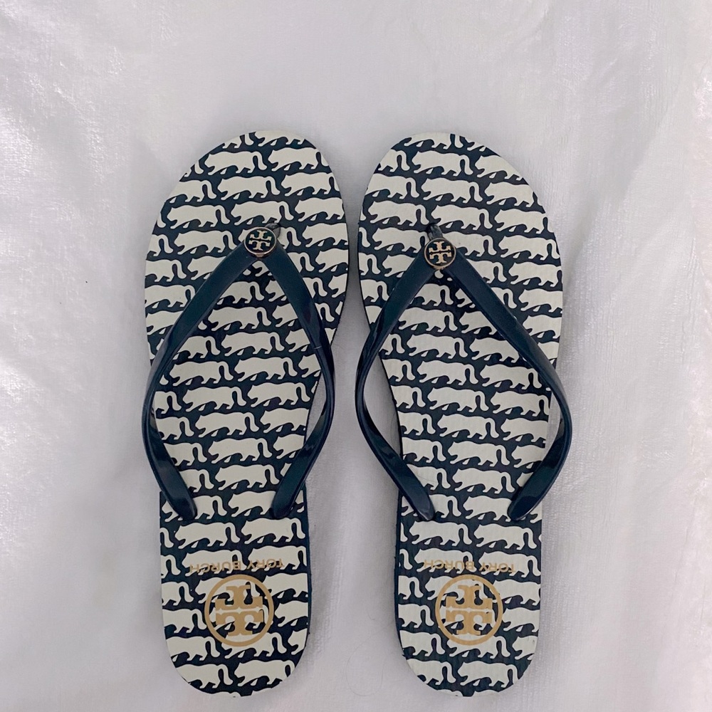 Tory Burch navy flip flops